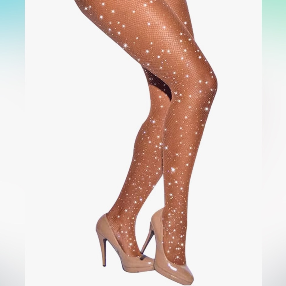 Rhinestone Tan Fishnet Tights